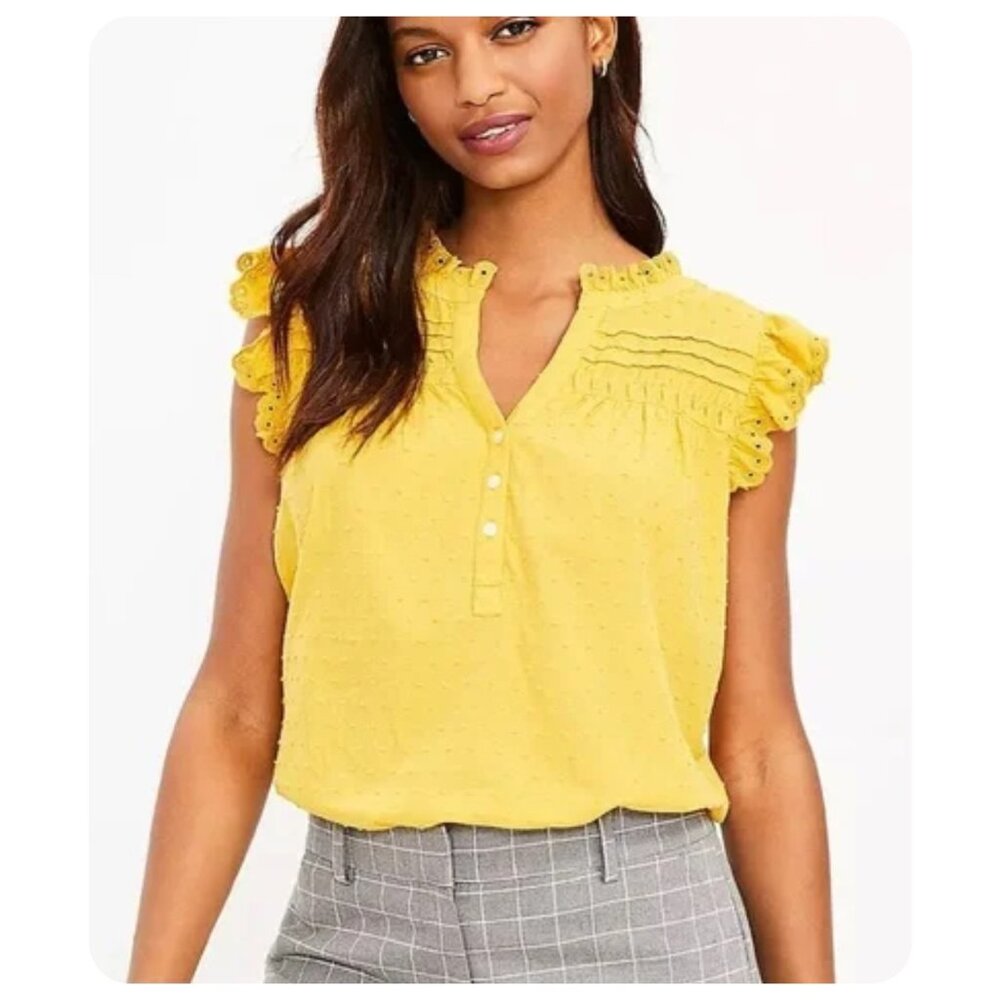 ! NWT LOFT Clip Pintucked Ruffle Blouse sz xs